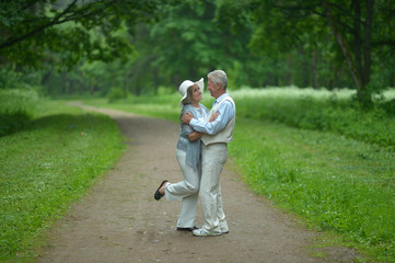 Portrait of caucasian senior couple in the park