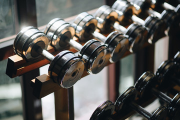 dumbells in fitness room