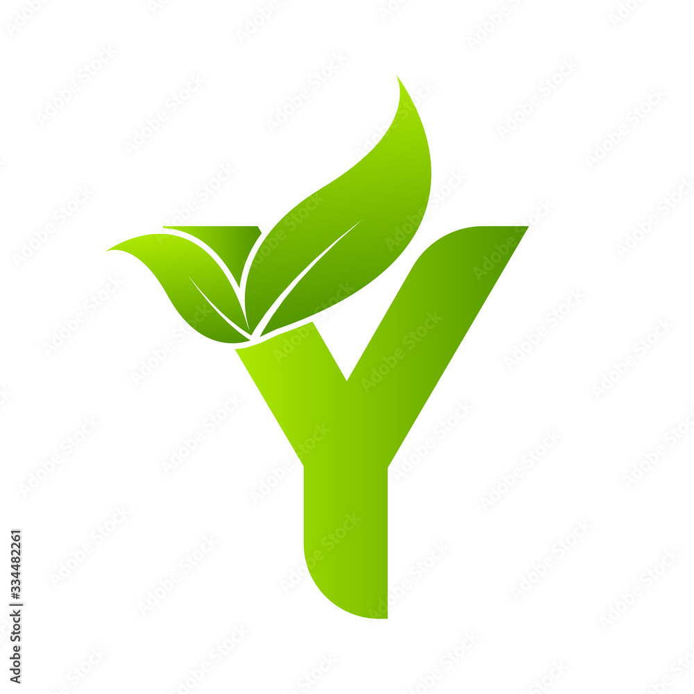 Sticker letter y with leaf element, ecology concept