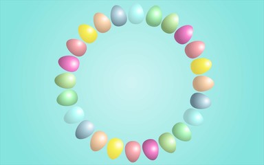 Set of Easter eggs with different colors line up circle and space for text at center ,vector concept for backdrop,web,flyer,banner