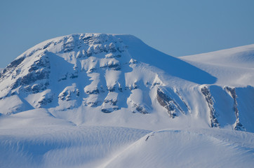 Snowy peaks on the island of Svalbard