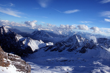 Blue mountains of the alps with blue sky