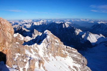 Blue mountains of the alps with blue sky