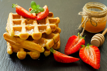 Fresh strawberries and Belgian waffles 