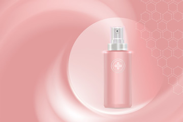 Beauty product ad design, pink cosmetic container with collagen solution advertising background ready to use, luxury skin care banner, illustration vector.