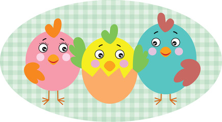 Birds family on cute oval illustration
