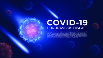 Covid-19 (Coronavirus disease or 2019-ncov) background vector EPS10. 3D glowing Coronavirus in deep blue background design. Can be use for illustration, news, education.