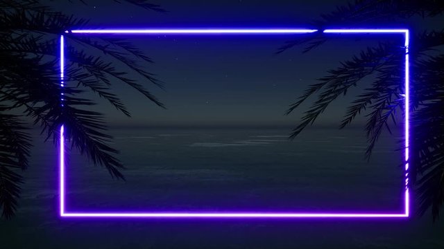 Boho poster. Tropical coconut. Creative neon template. Logo illustration. Exotic background poster. Green background. Holiday frame. Miami beach. Neon sign. 4k