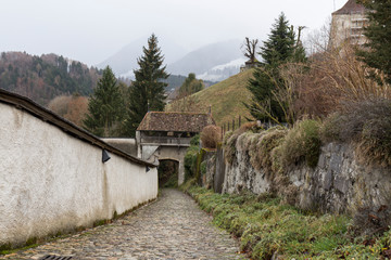 interior of a high mountain stone walled village