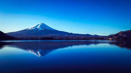 Fototapeta na wymiar Sunrise View to the Fuji Mount in the Clear Blue Sky, Japan
