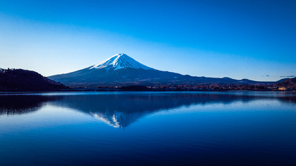 Sunrise View to the Fuji Mount in the Clear Blue Sky, Japan