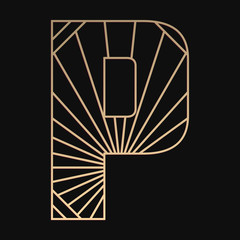 Laser cutting letter P. Art deco vector design. Plywood lasercut gift. Pattern for printing, engraving, paper cut. Luxury royal design.