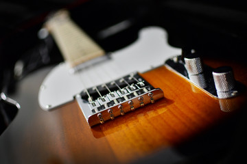 Fender Telecaster electric guitar in two tone sunburst color close-up - obrazy, fototapety, plakaty