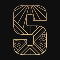Laser cutting letter S. Art deco vector design. Plywood lasercut gift. Pattern for printing, engraving, paper cut. Luxury royal design.