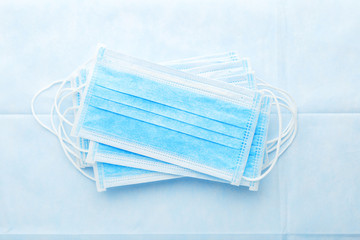 Medical mask, Medical protective masks on blue background. Coronovirus Covid-19 protective....