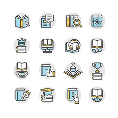 Book icon set in thin line style