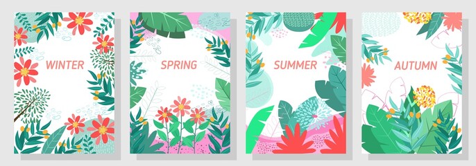 Illustration set season element or nature background, winter, spring, summer, autumn, banner, cover, templates, posters.