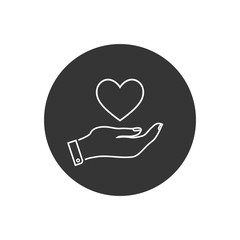 Web line icon. Heart in hand. Vector illustration in modern flat