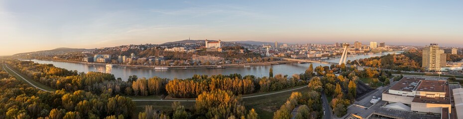Fototapeta na wymiar panorama of Bratislava, Slovakia and Danube river from Incheba hotel