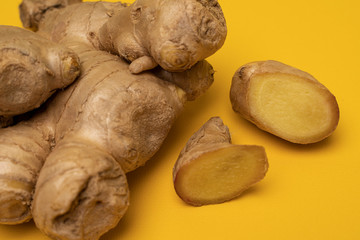 ginger root on a yellow background