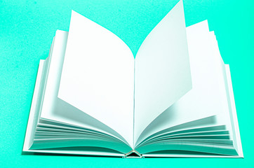 Mockup of opened blank square ctalogue at white design paper background