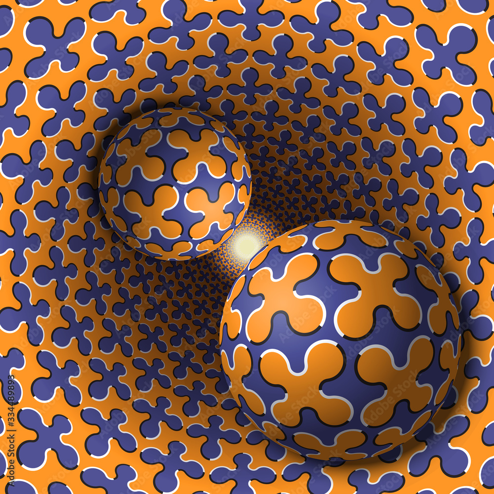 Aufkleber two balls are moving in hole. 3d objects of cruciform shapes pattern. optical illusion abstraction i