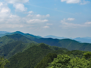Naklejka premium Range of fresh green mountains in Japan