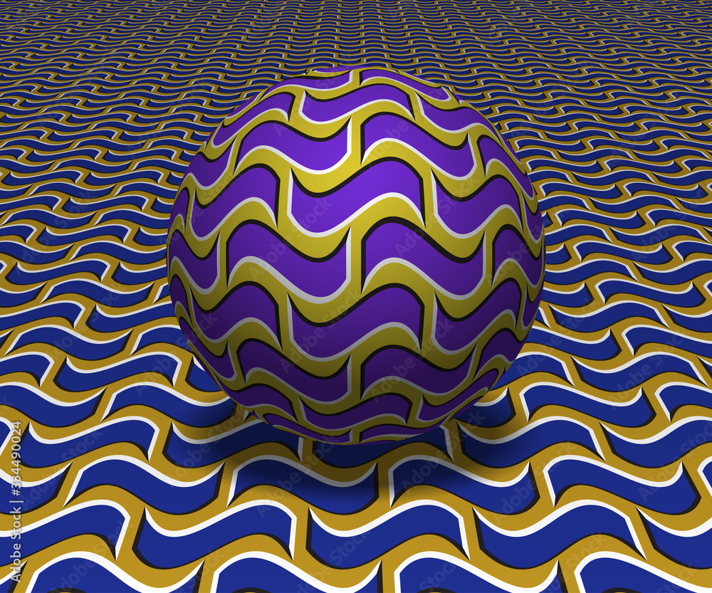 Aufkleber sphere moves above the surface. abstract objects with wavy quadrangles pattern. vector optical illus