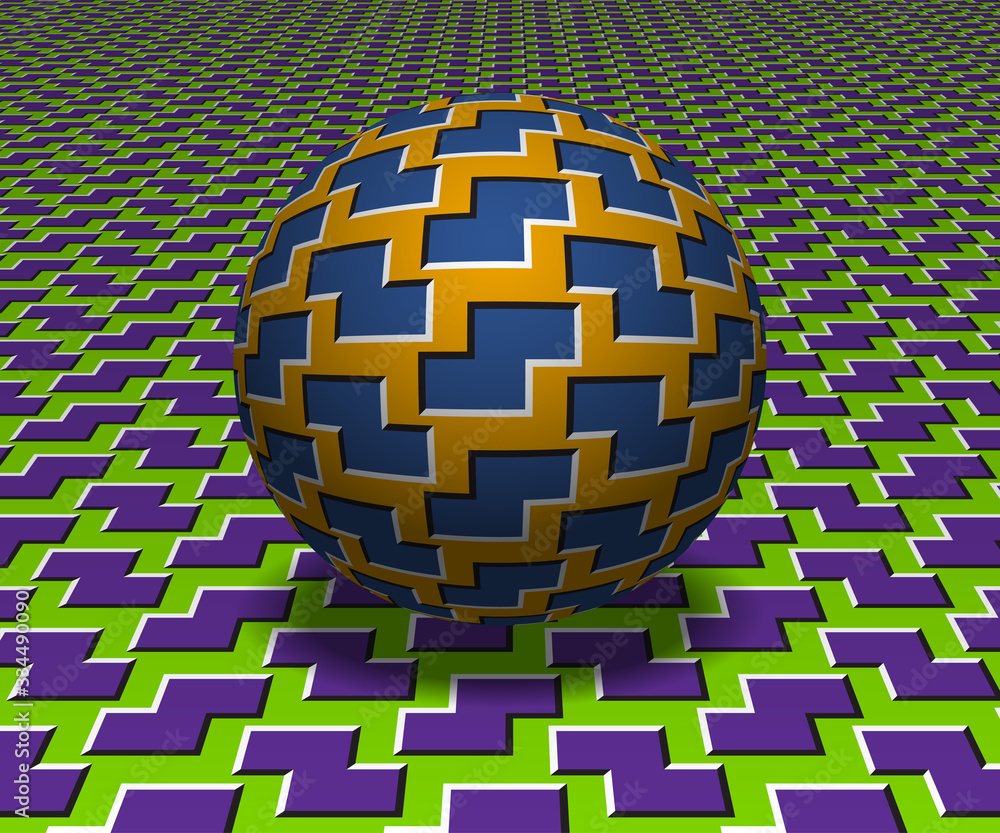 Aufkleber sphere moves above the surface. abstract objects with zigzag shapes pattern. vector optical illusion