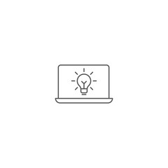 Laptop with light bulb vector icon symbol isolated on white background