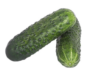 two small green cucumbers on a white background