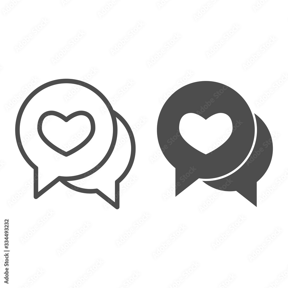 Poster love dialogue bubble line and solid icon. romantic messages with heart shape symbol, outline style p