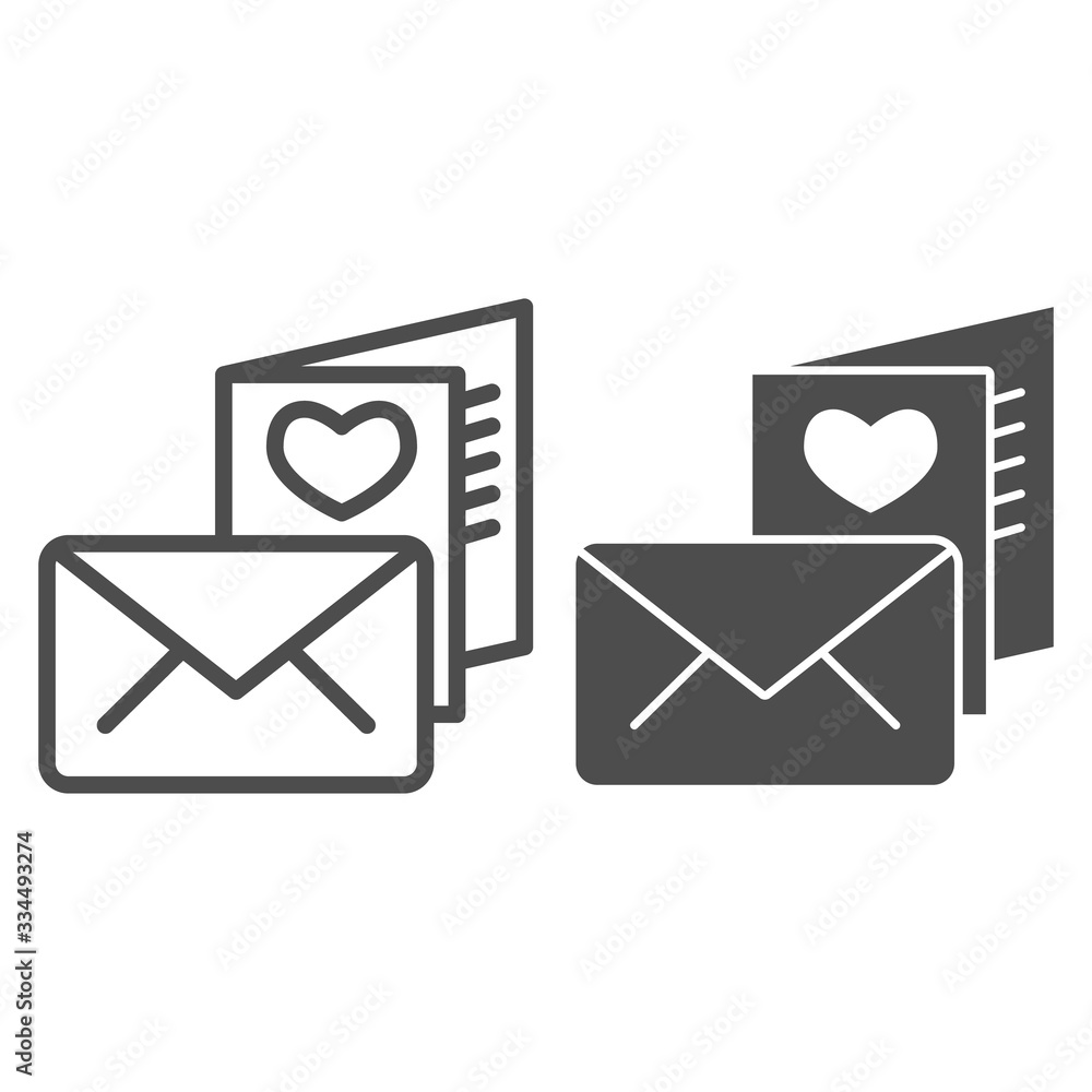 Poster greeting and envelope line and solid icon. letter and valentine card with heart symbol, outline styl