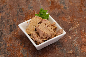 Canned tuna fish in the bowl