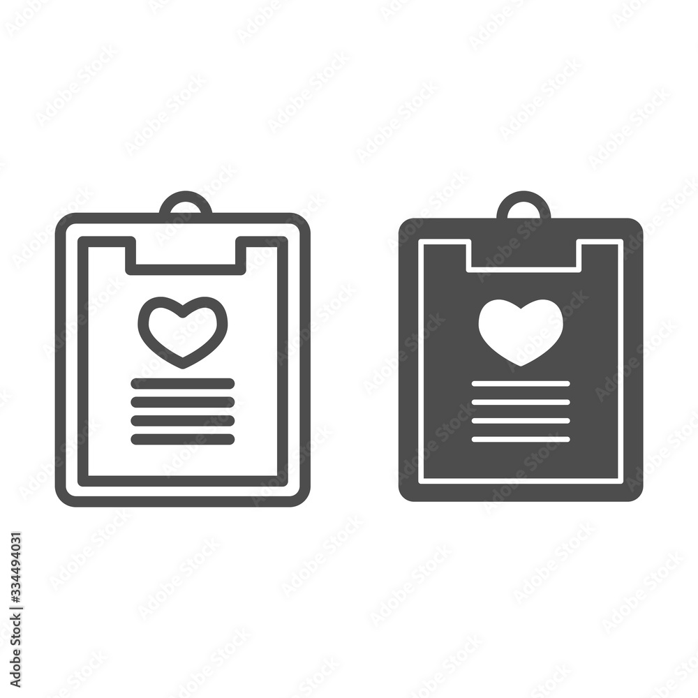 Poster love clipboard line and solid icon. romantic report with list and heart shape symbol, outline style 