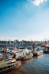 HAMBURG, GERMANY - JULY 24, 2018: Street view of Cruise ship in the harbor, Hamburg, Germany.