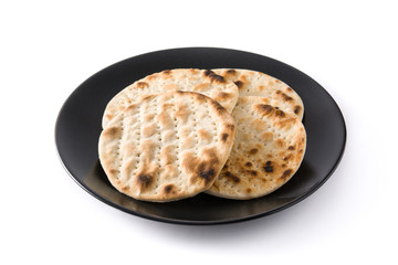 Handmade matzah for Jewish Passover isolated on white background	