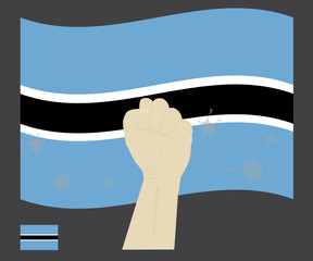 Fist power hand with novel coronavirus or COVID-19 virus stained on the Botswana National Flag, Fight for Batswana people concept, sign symbol background, vector illustration.
