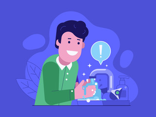 Man Wash and Clean Hands Flat Concept
