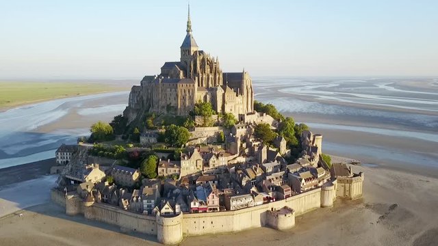 Le Mont Saint-Michel tidal island in beautiful twilight at dusk, Normandy, France