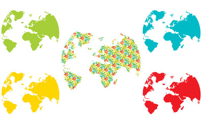 Simple flat colorful vector of three globes in different contrast colours.