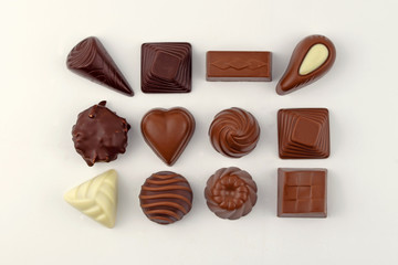 Assorted Chocolates on White Background