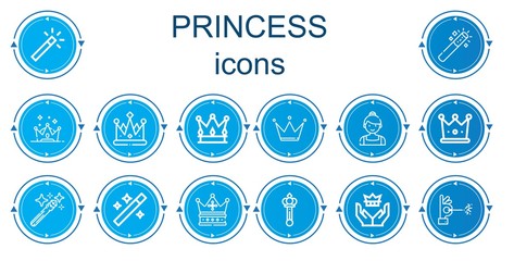 Editable 14 princess icons for web and mobile