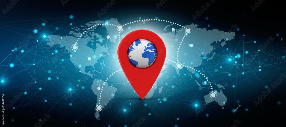 Fototapete 3d rendering red map pointer