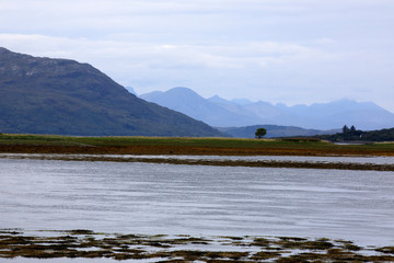 Dornie - Scotland, UK - August 13, 2018: Loch Duich near Eilean Donan Castle, Dornie, Scotland, Highlands, United Kingdom