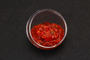 Tomato spicy sauce in the bowl