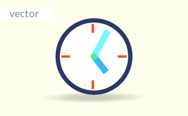 Clock icon in flat style, timer on color background. Vector design element