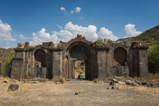 Medieval Havuts Tar monastery ruins with main entrance located in Armenia