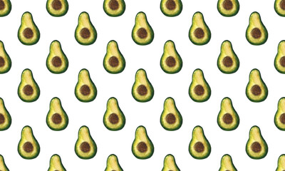 Hand drawn bright watercolor fruit seamless pattern. Food illustration with lemon, banana, avocado, peach