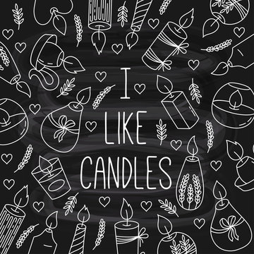 Candles romantic banner on chalk board background